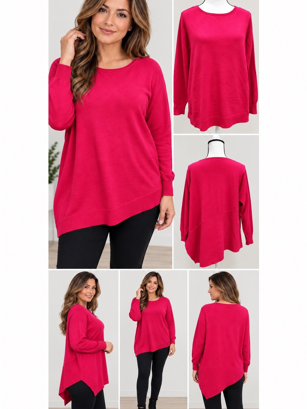 Avenue Hot Red Long-Sleeve Relaxed Asymmetric Hem Sweater Plus 18W-20W New